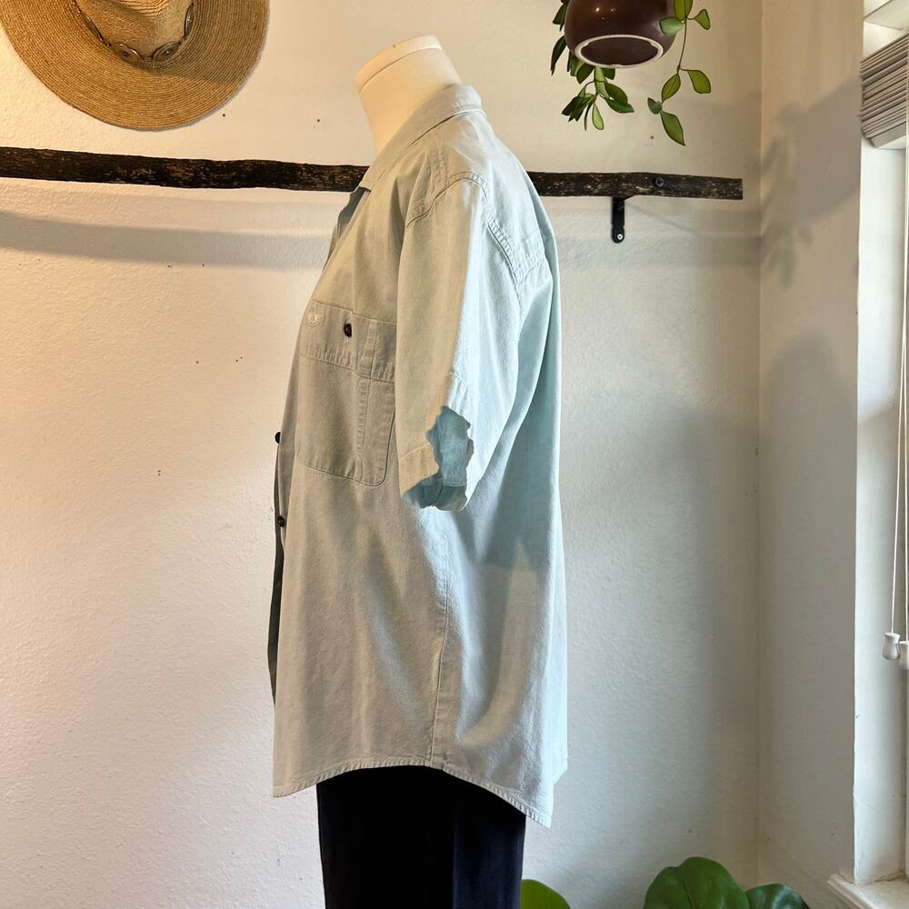 Dockers 100% Cotton 90s Blue Button Down Short Sleeve Shirt Unisex Size Small - Picture 2 of 11